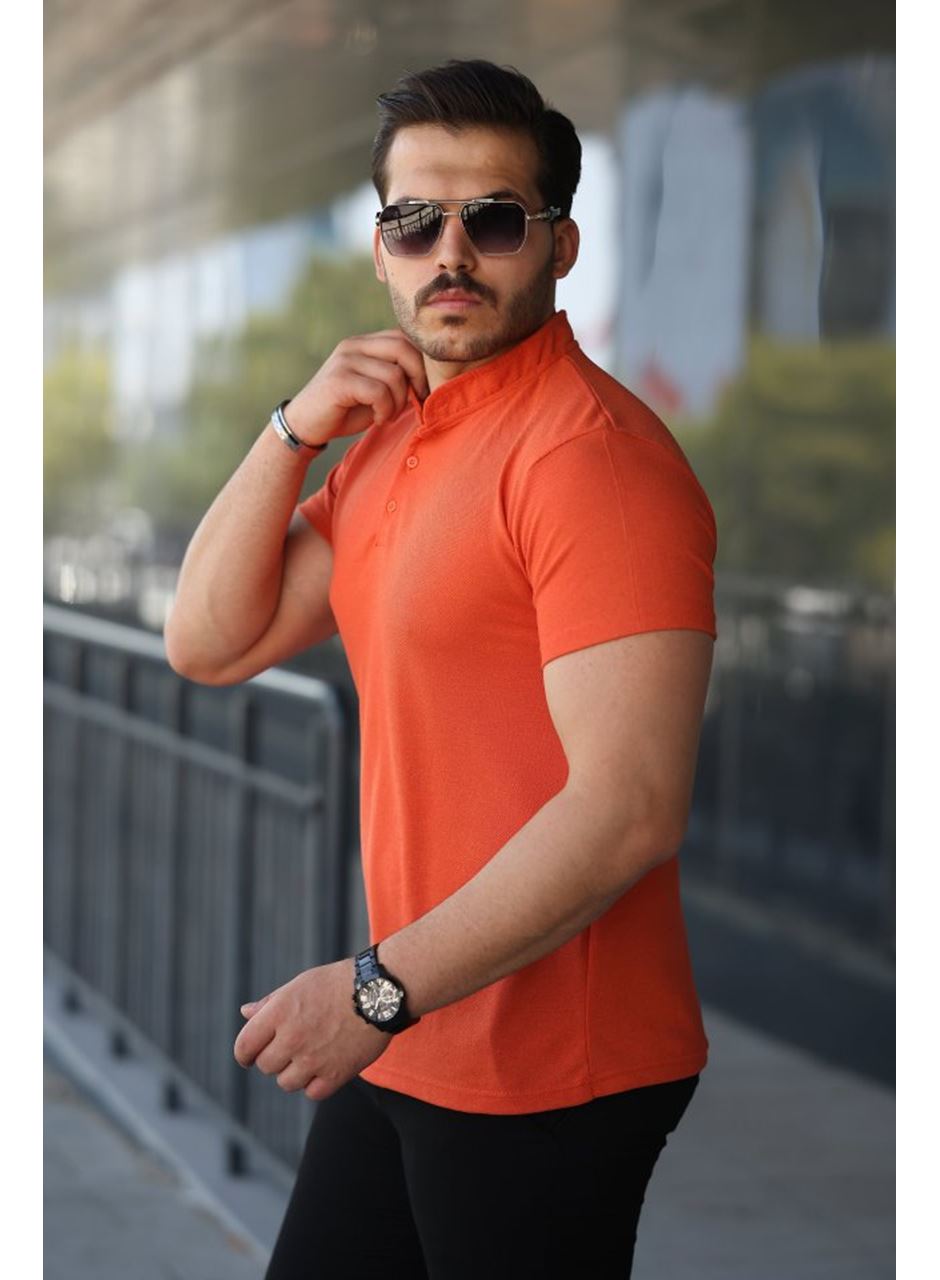 Erkek Hakim Yaka Dokuma Pamuklu Kumaş Kısa Kollu Tişört