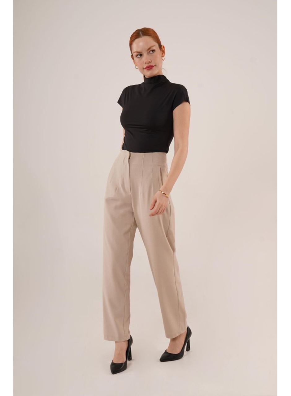 Çift Pens Detaylı Krem Pantolon