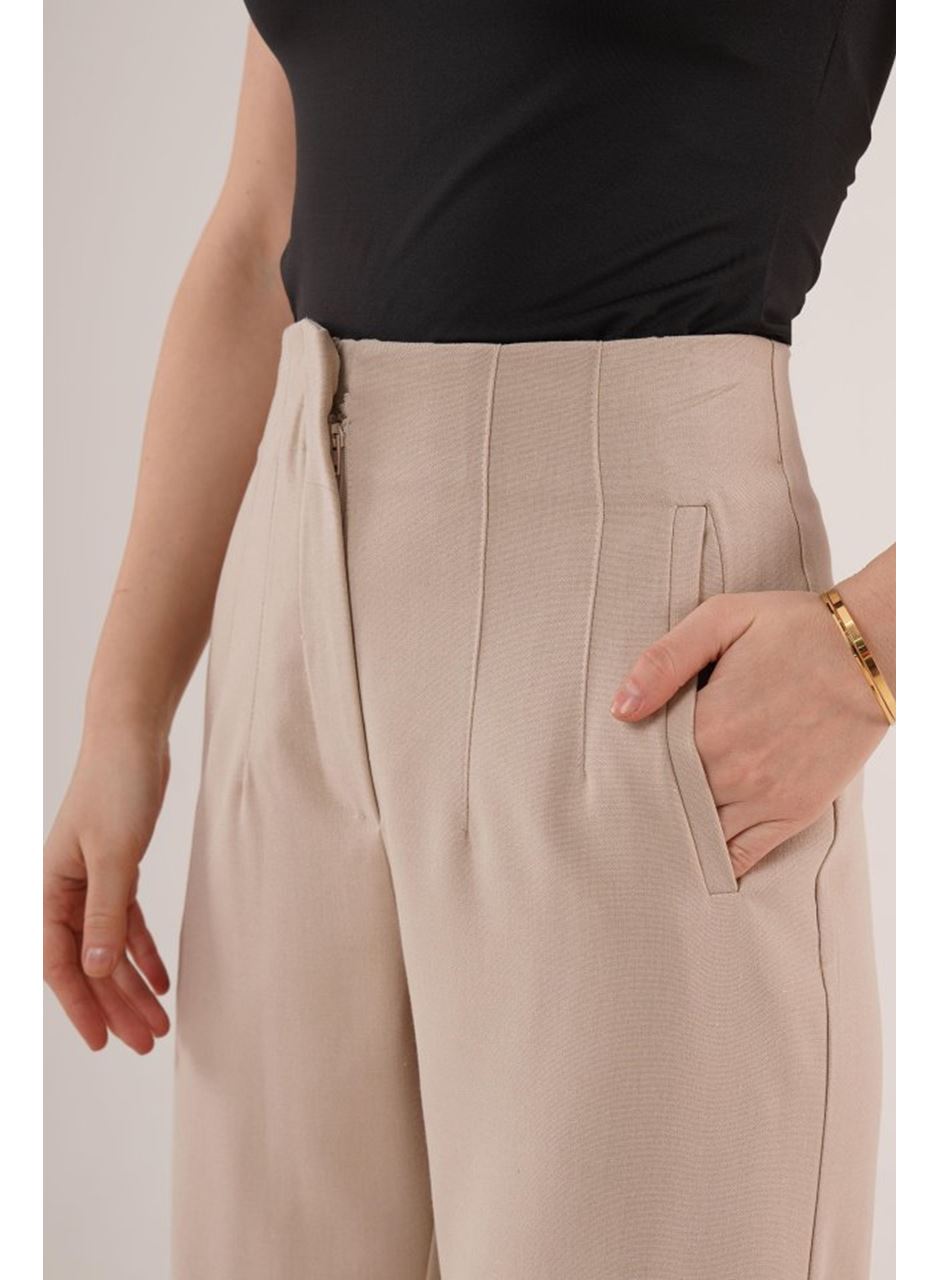 Çift Pens Detaylı Krem Pantolon