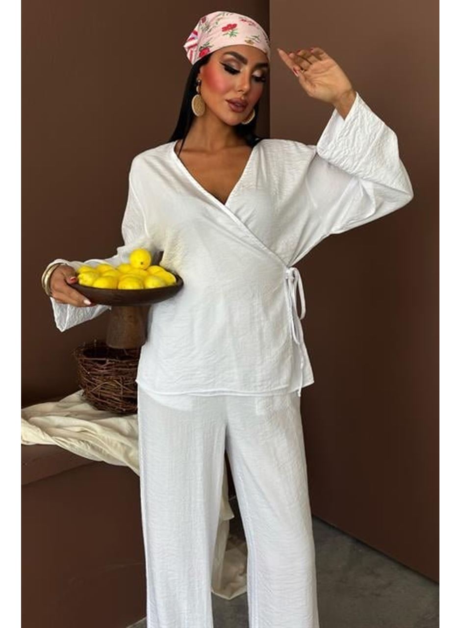 Kruvaze Model Klasik Pantolonlu Çupra Keten Takım 10191