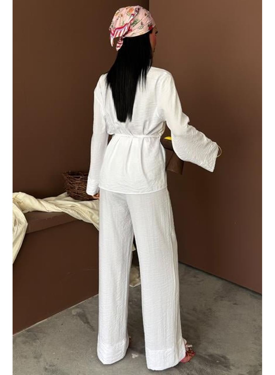 Kruvaze Model Klasik Pantolonlu Çupra Keten Takım 10191