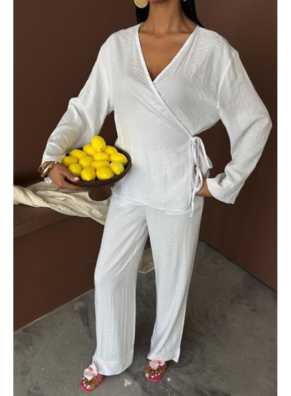 Kruvaze Model Klasik Pantolonlu Çupra Keten Takım 10191