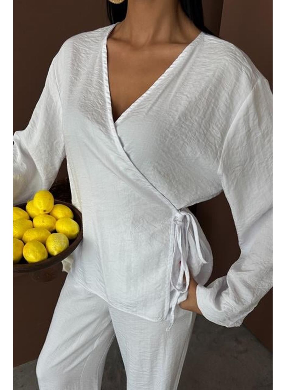 Kruvaze Model Klasik Pantolonlu Çupra Keten Takım 10191