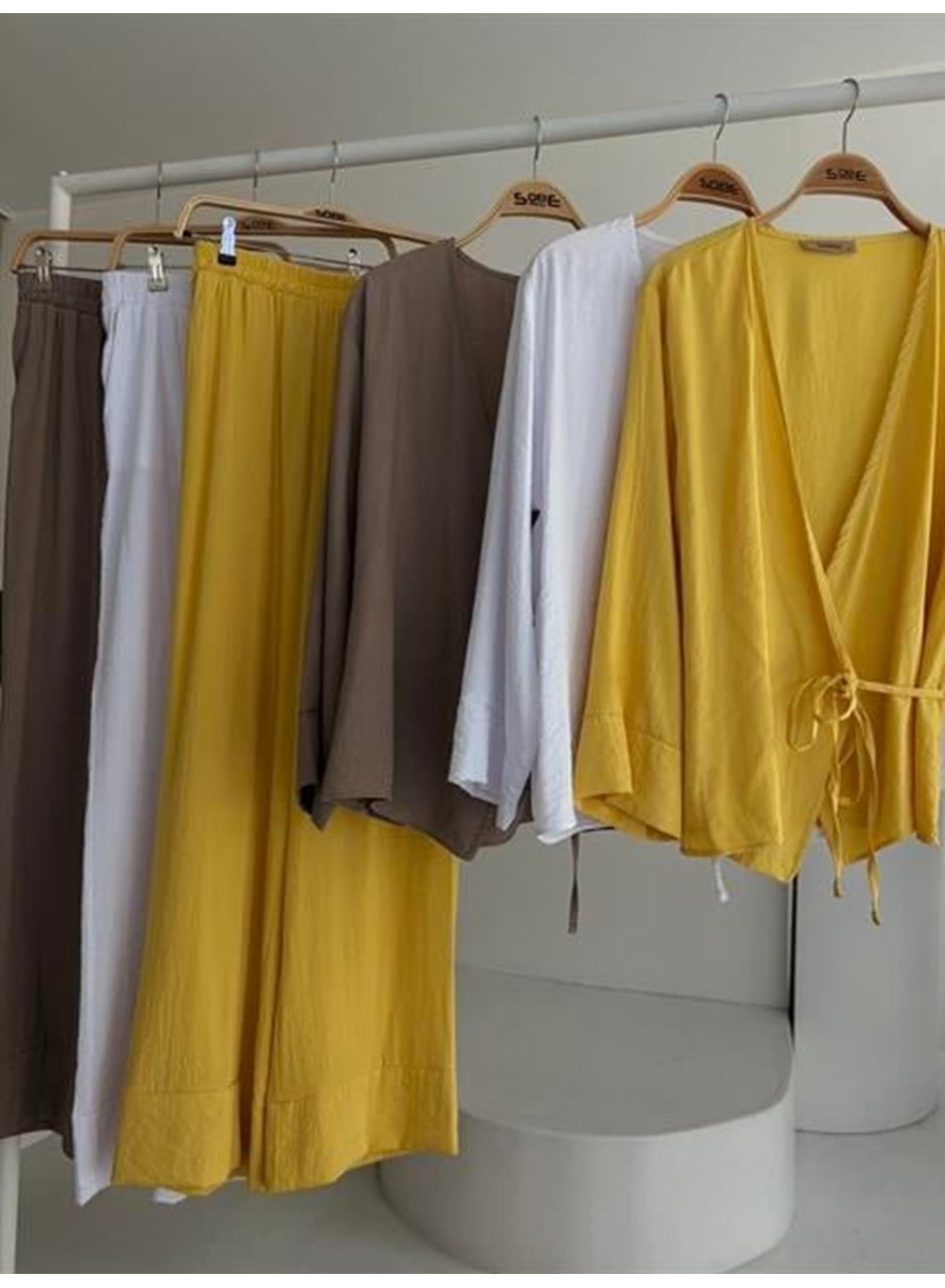 Kruvaze Model Klasik Pantolonlu Çupra Keten Takım 10191