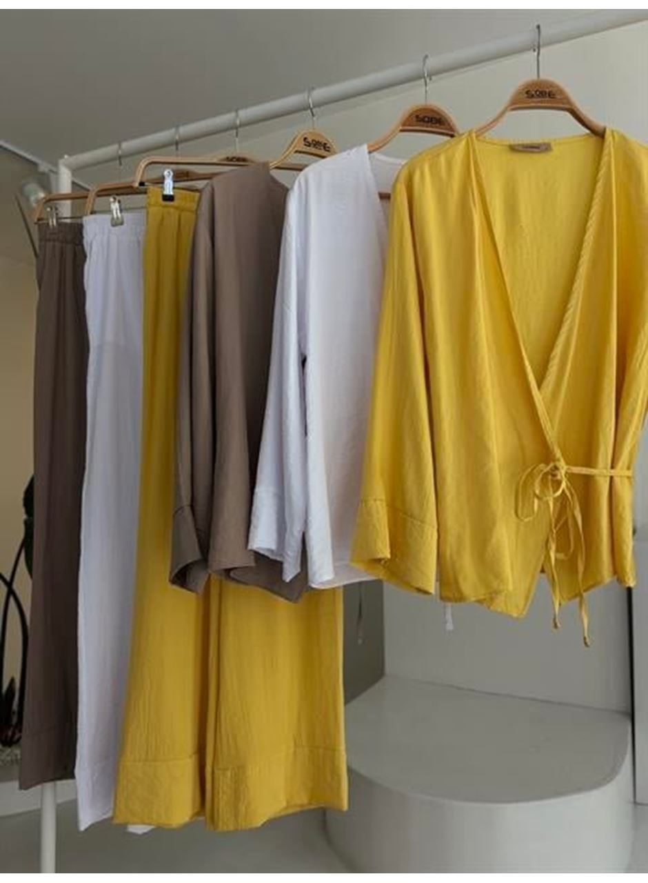 Kruvaze Model Klasik Pantolonlu Çupra Keten Takım 10191