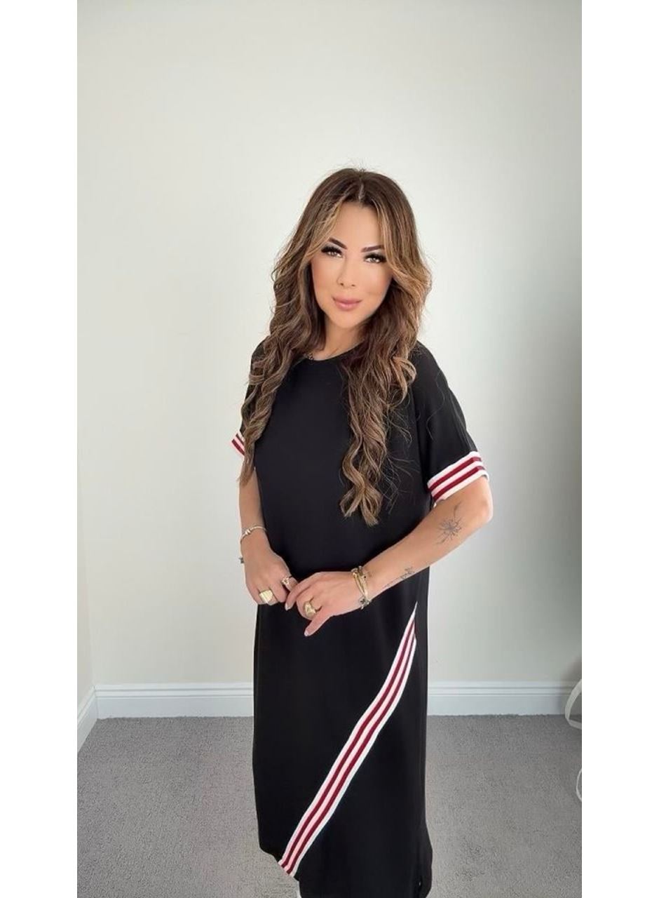 Kadın Kol Ve Etek şerit Detaylı Midi Boy Elbise