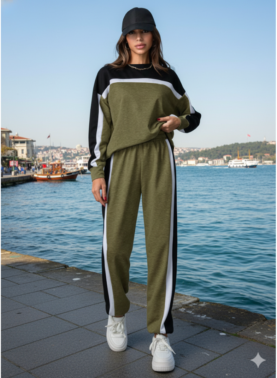 Kadın Uzun Kollu şerit Detay Eşofman Takım