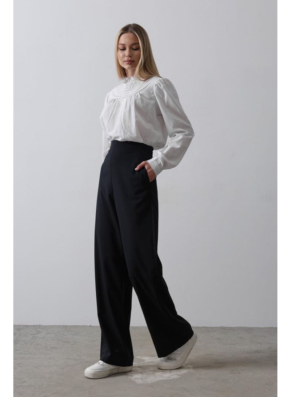 Beli Yarım Lastikli Palazzo Pantolon - Lacivert