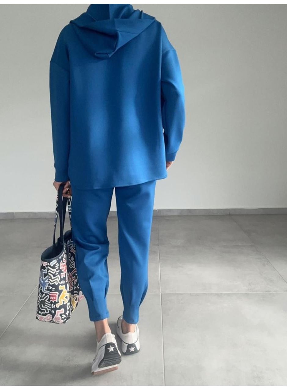 Kadın Uzun Kol V Yaka Kapüşon Detay Sweat Ve Yüksel Bel Eşofman Ikili Takım