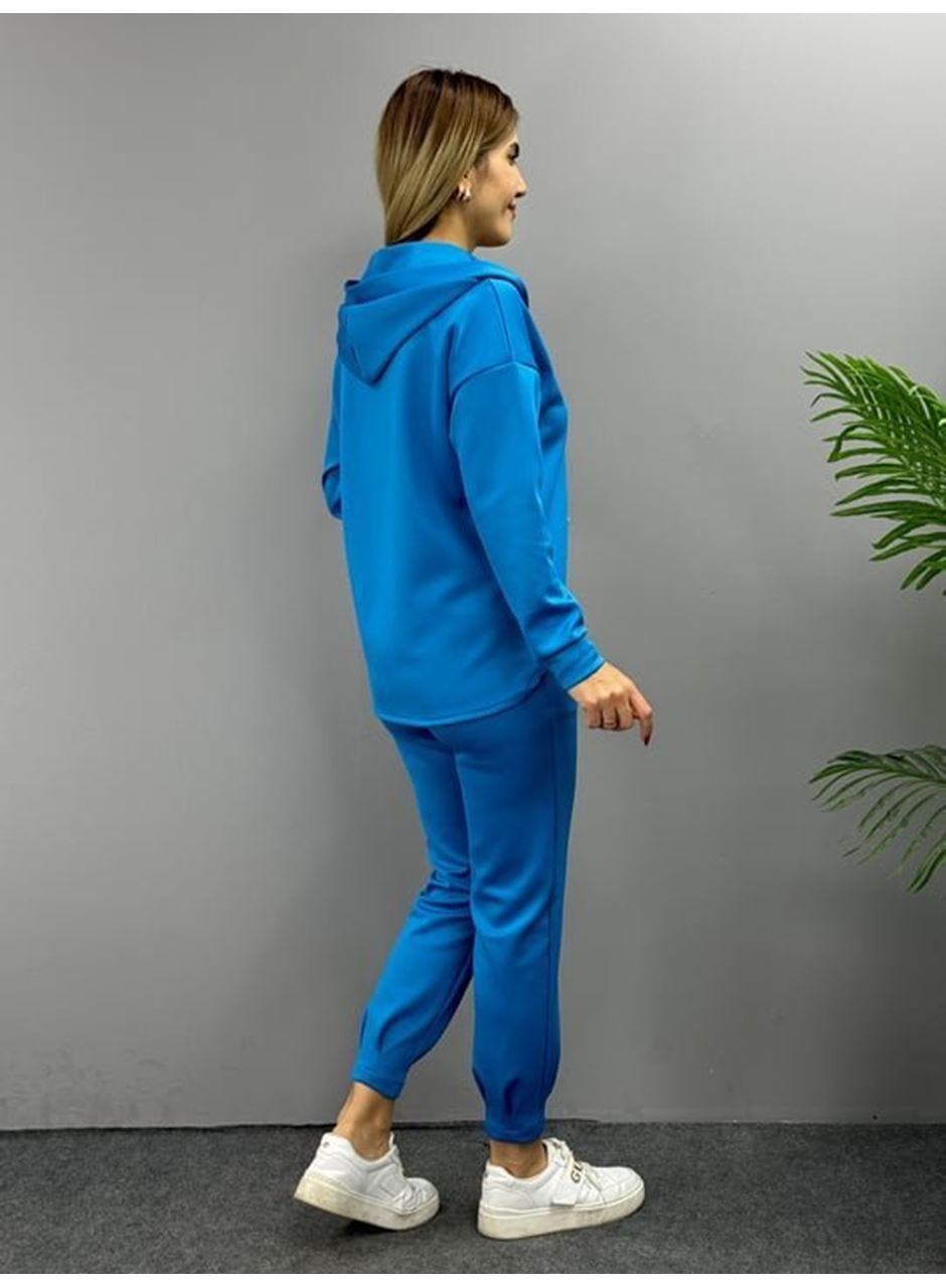 Kadın Uzun Kol V Yaka Kapüşon Detay Sweat Ve Yüksel Bel Eşofman Ikili Takım