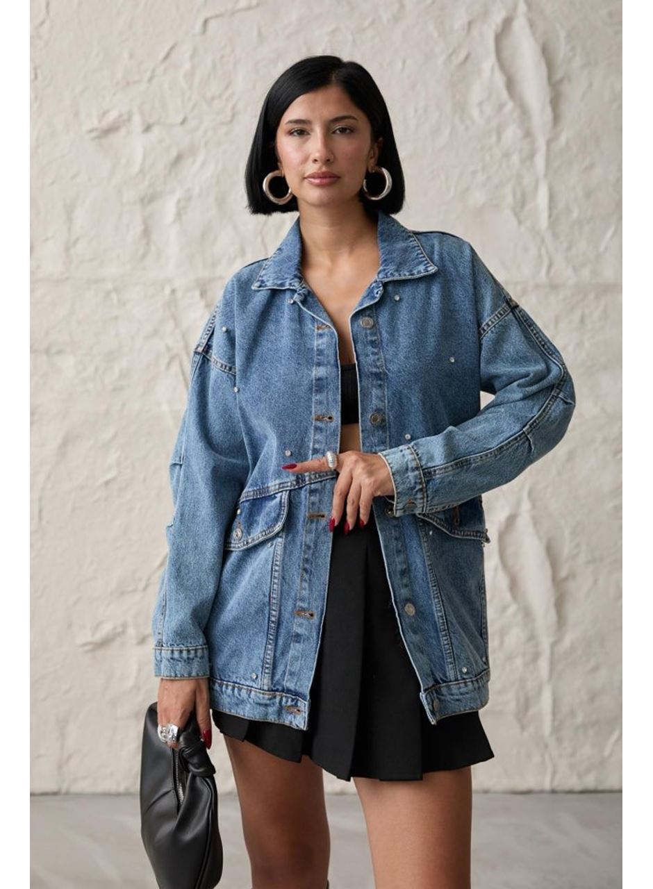 Mavi Taşlı Kot Ceket