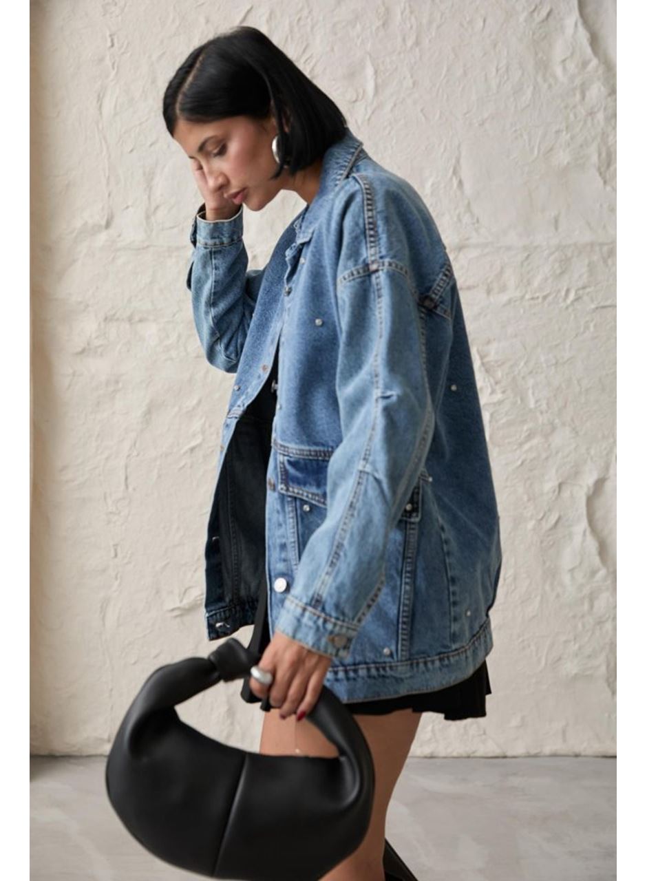 Mavi Taşlı Kot Ceket