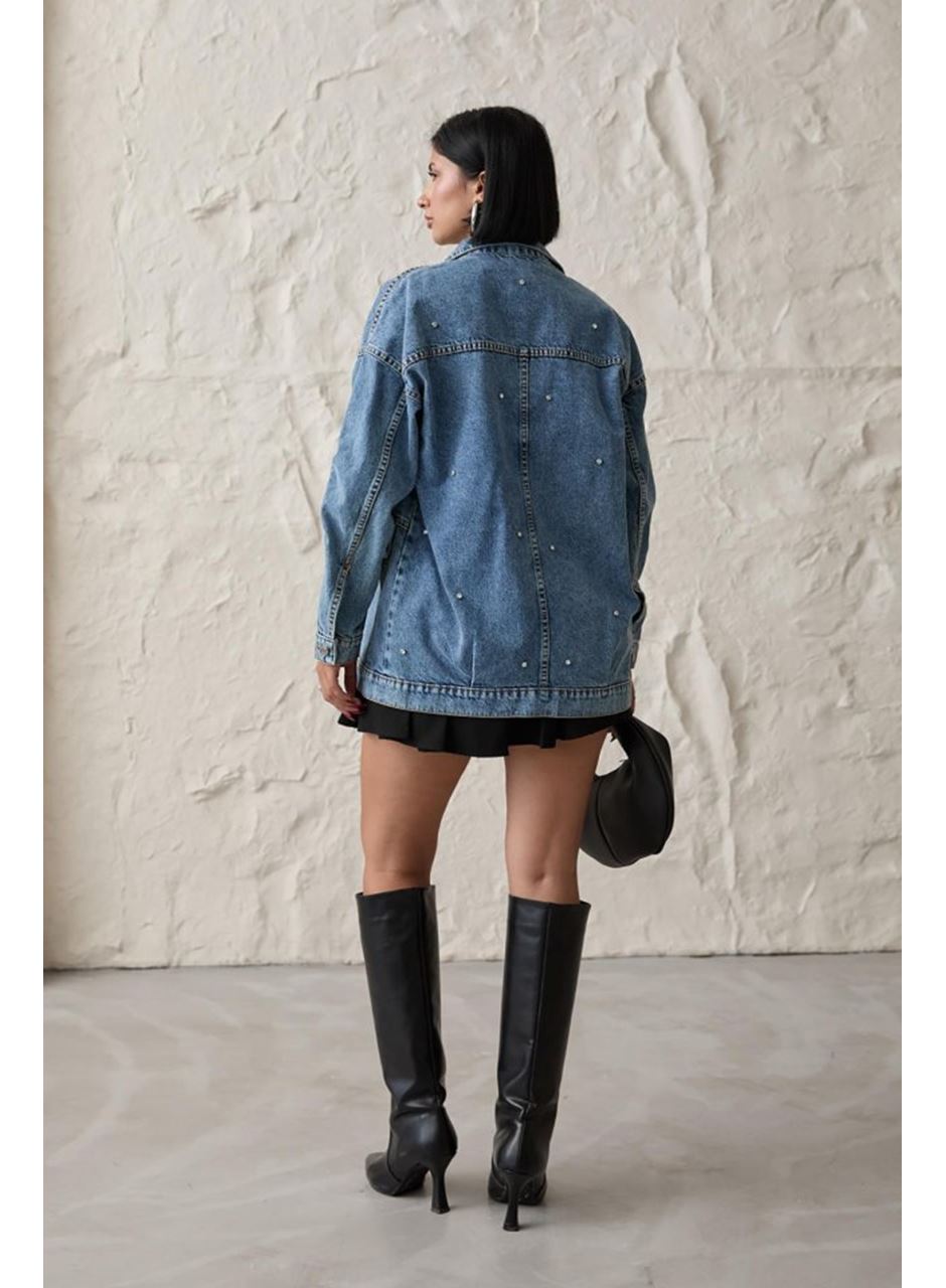 Mavi Taşlı Kot Ceket
