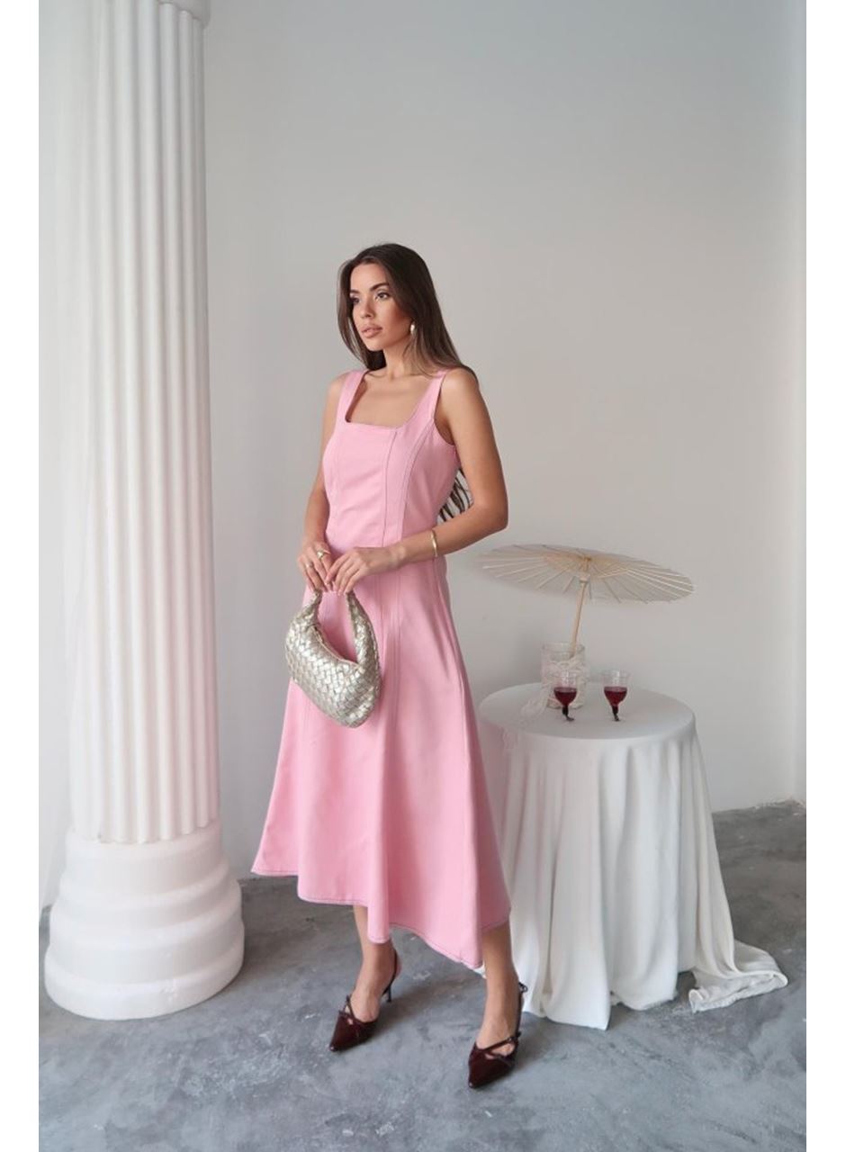 Pembe Çift Dikişli Gabardin Elbise