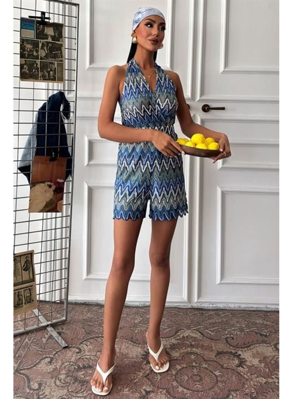 Zikzak Desenli Multi Renk Geçişli Mini Tulum 1365