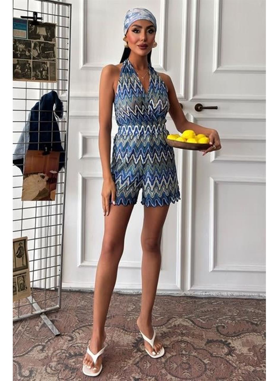 Zikzak Desenli Multi Renk Geçişli Mini Tulum 1365