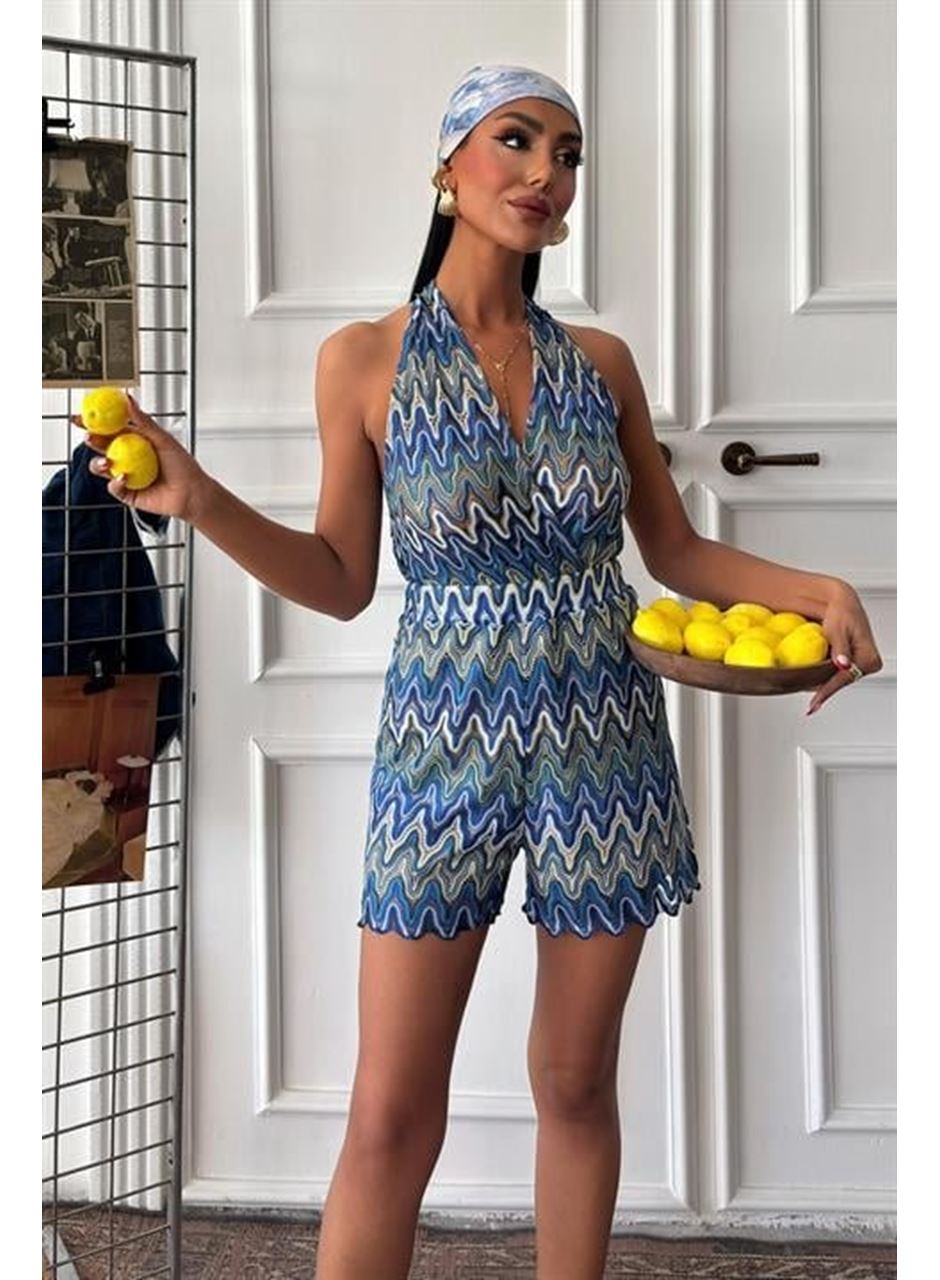 Zikzak Desenli Multi Renk Geçişli Mini Tulum 1365