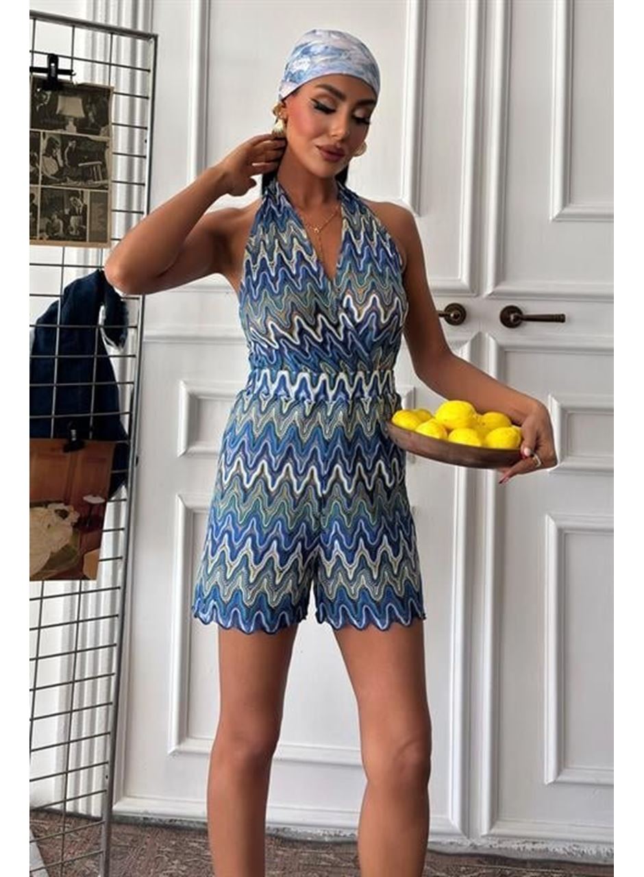 Zikzak Desenli Multi Renk Geçişli Mini Tulum 1365