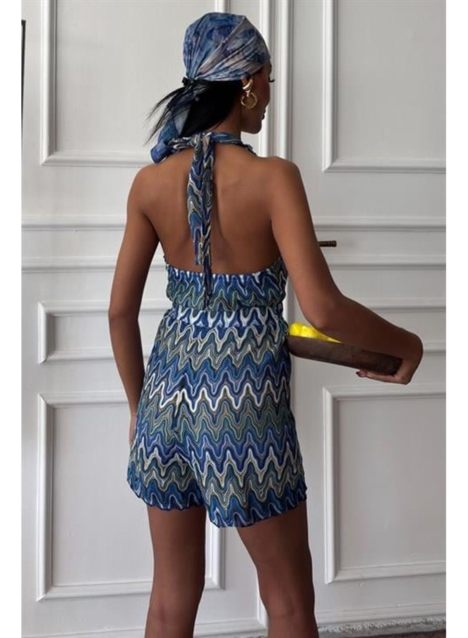 Zikzak Desenli Multi Renk Geçişli Mini Tulum 1365