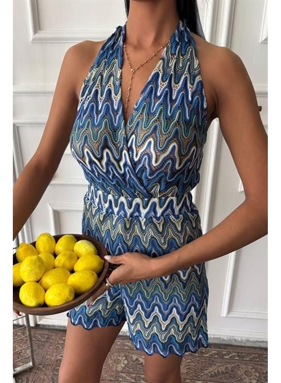 Zikzak Desenli Multi Renk Geçişli Mini Tulum 1365