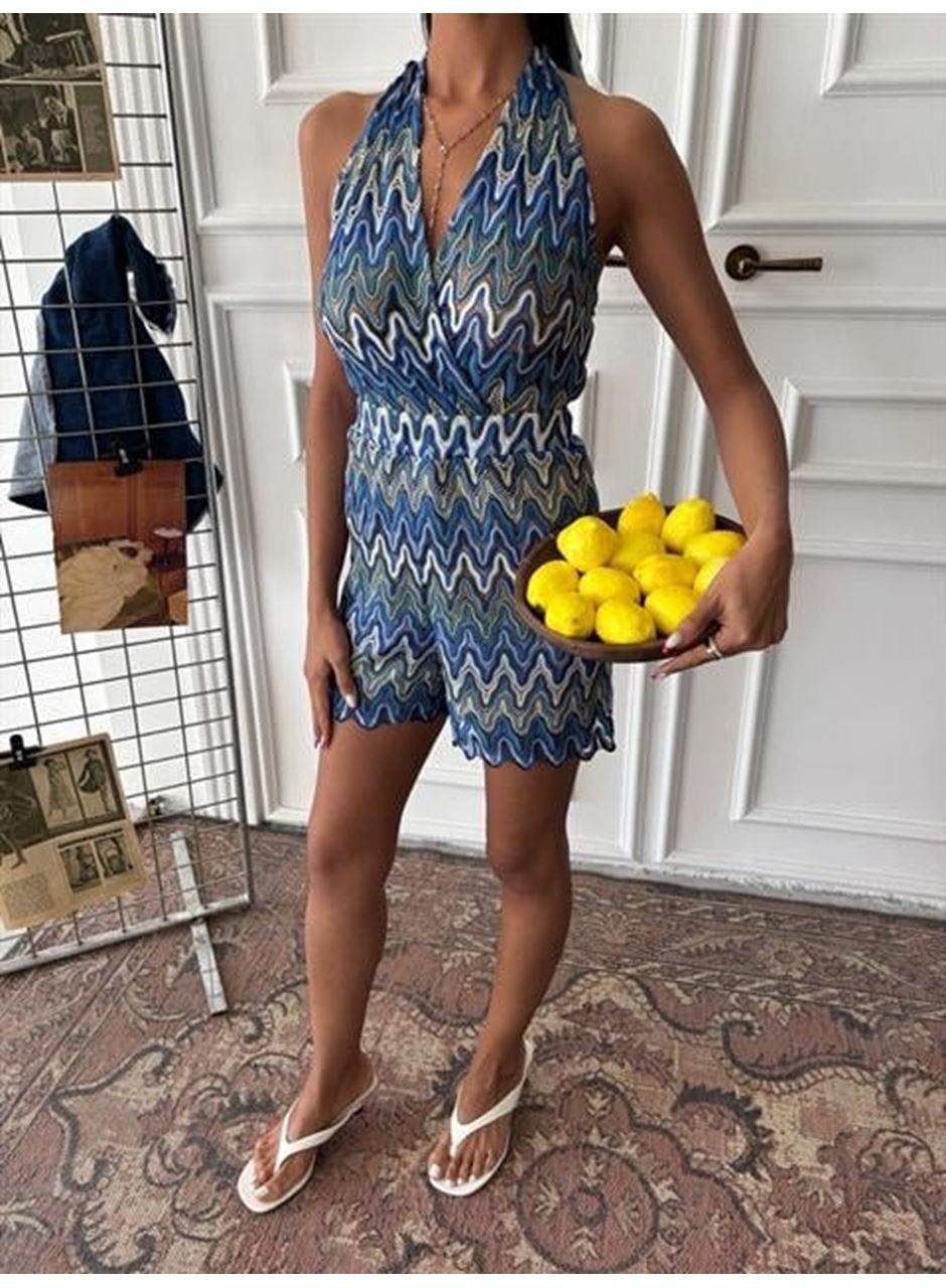 Zikzak Desenli Multi Renk Geçişli Mini Tulum 1365