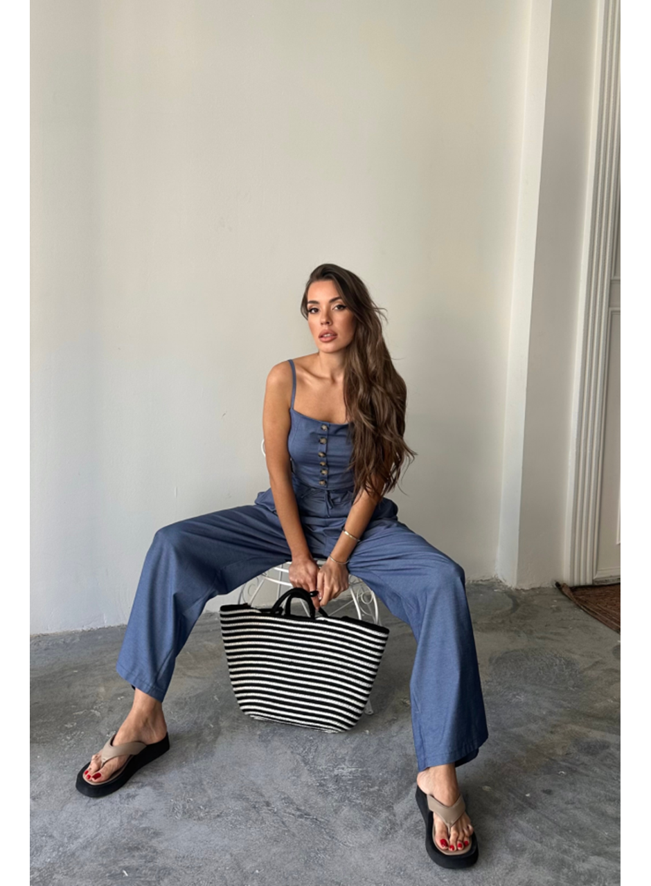 TENCEL CROP ASKILI BLUZ - ŞALVAR PANTOLON TK - İndigo