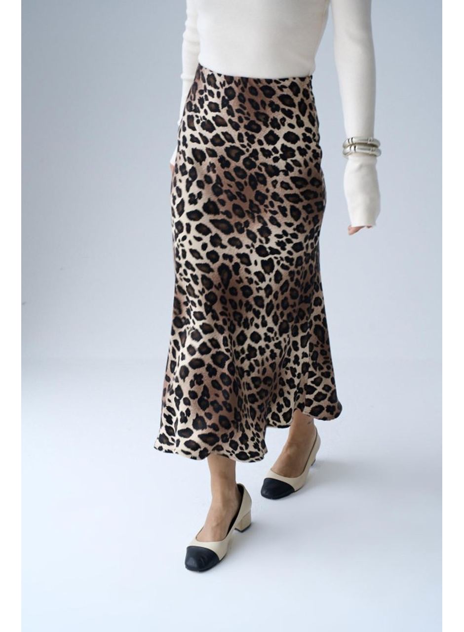Midi Saten Etek - Leopar