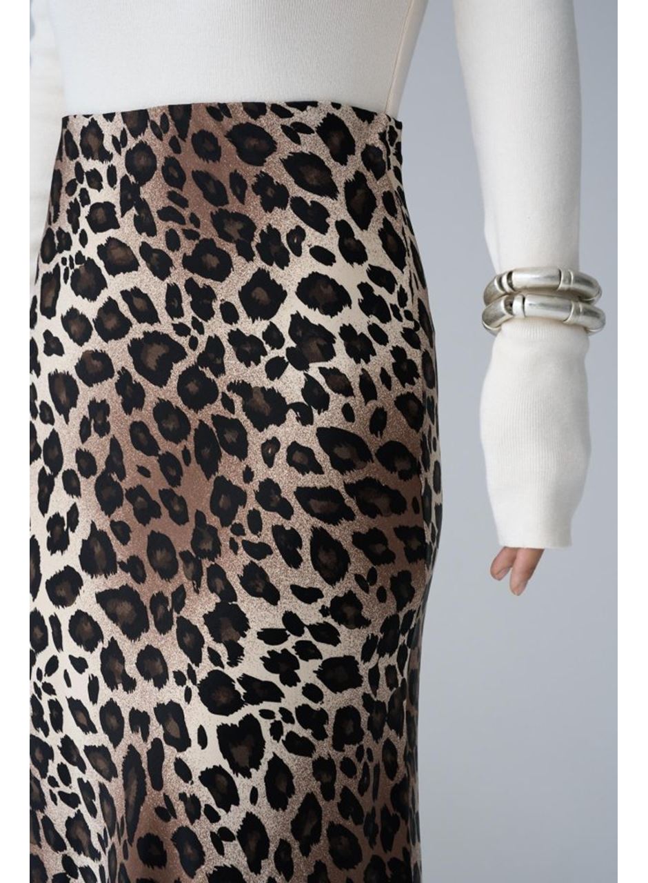 Midi Saten Etek - Leopar