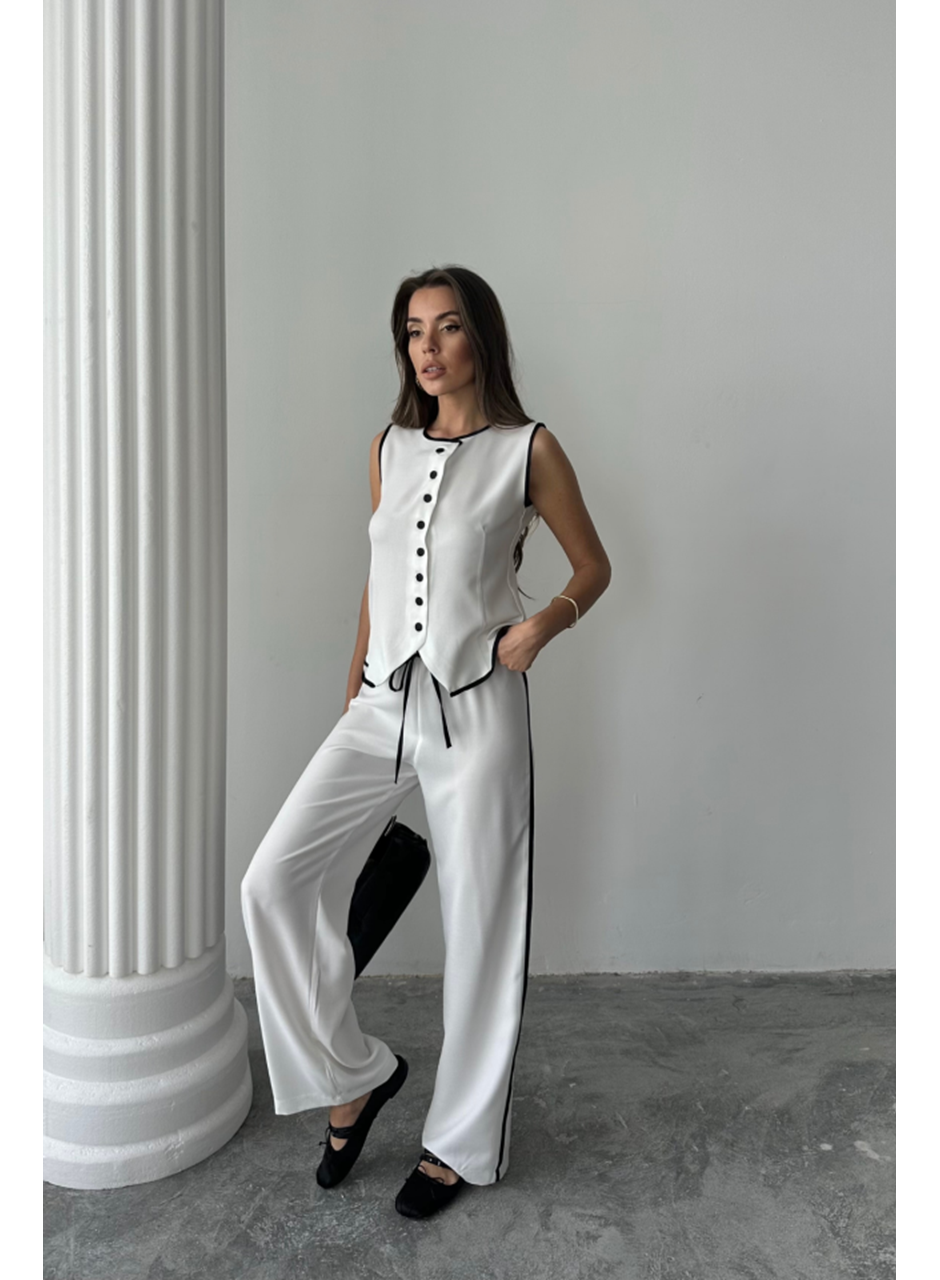 KETEN KENARLARI BİYELİ YELEK - PANTOLON TAKIM - Beyaz