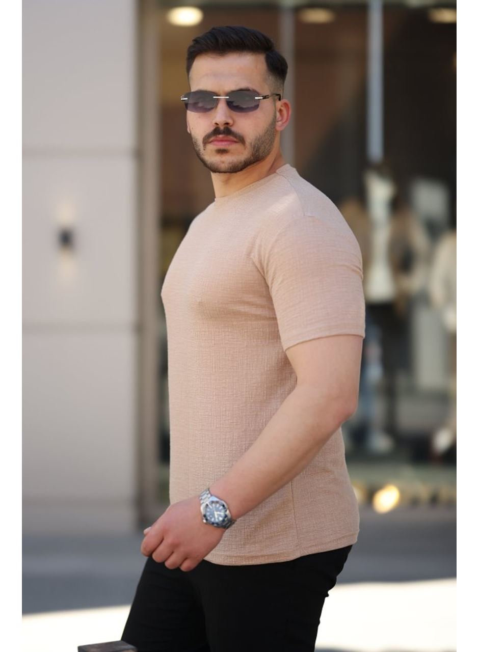 Erkek Ağaç Kabuğu Desenli Kısa Kollu T-shirt