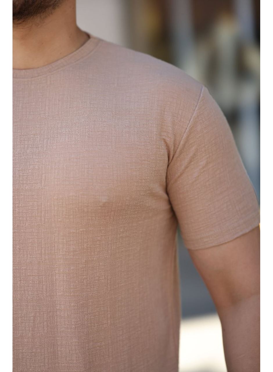 Erkek Ağaç Kabuğu Desenli Kısa Kollu T-shirt