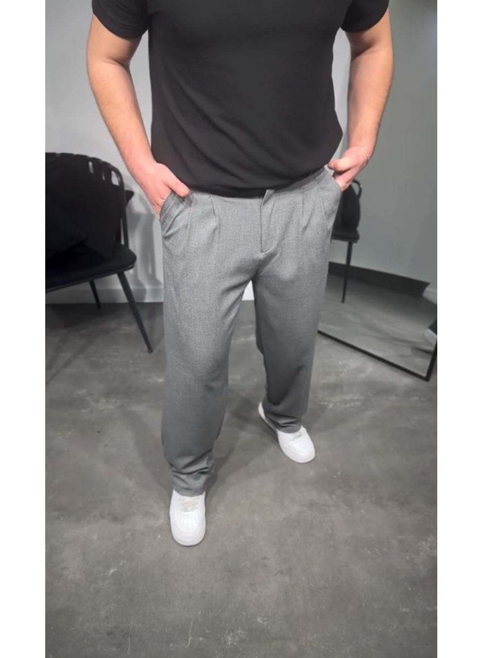 Erkek Pileli Kumaş Baggy Pantolon
