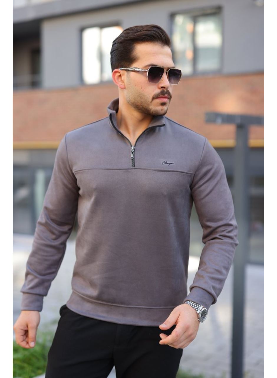 Erkek Süet Yarım Fermuar Dik Yaka Sweat