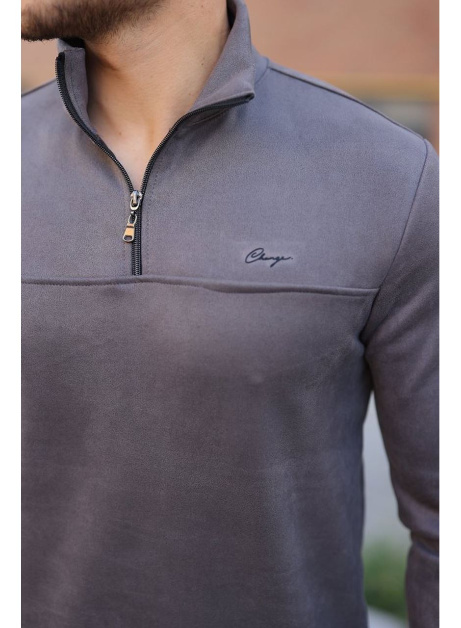 Erkek Süet Yarım Fermuar Dik Yaka Sweat