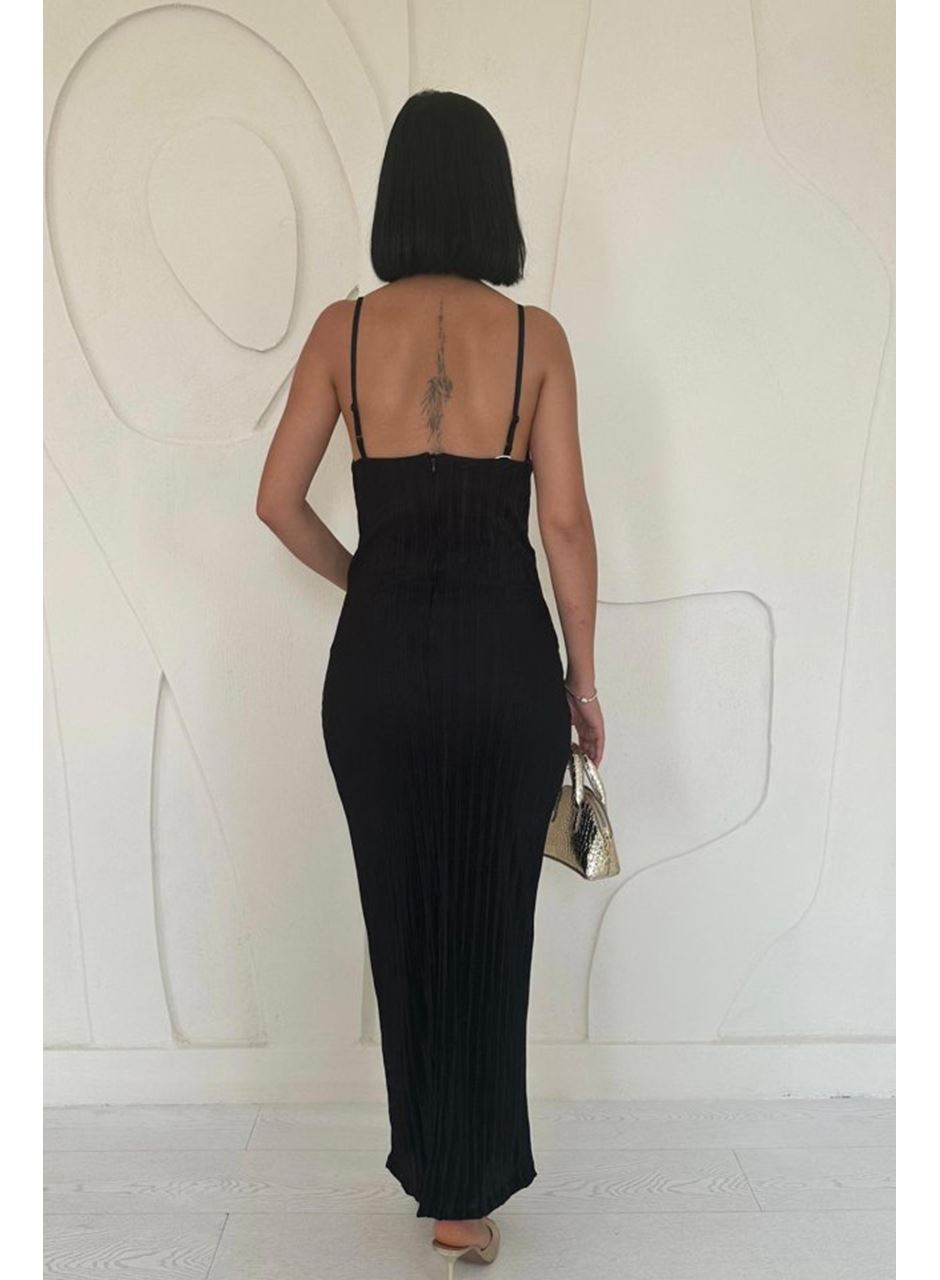 Siyah Piliseli Halter Boyun Elbise