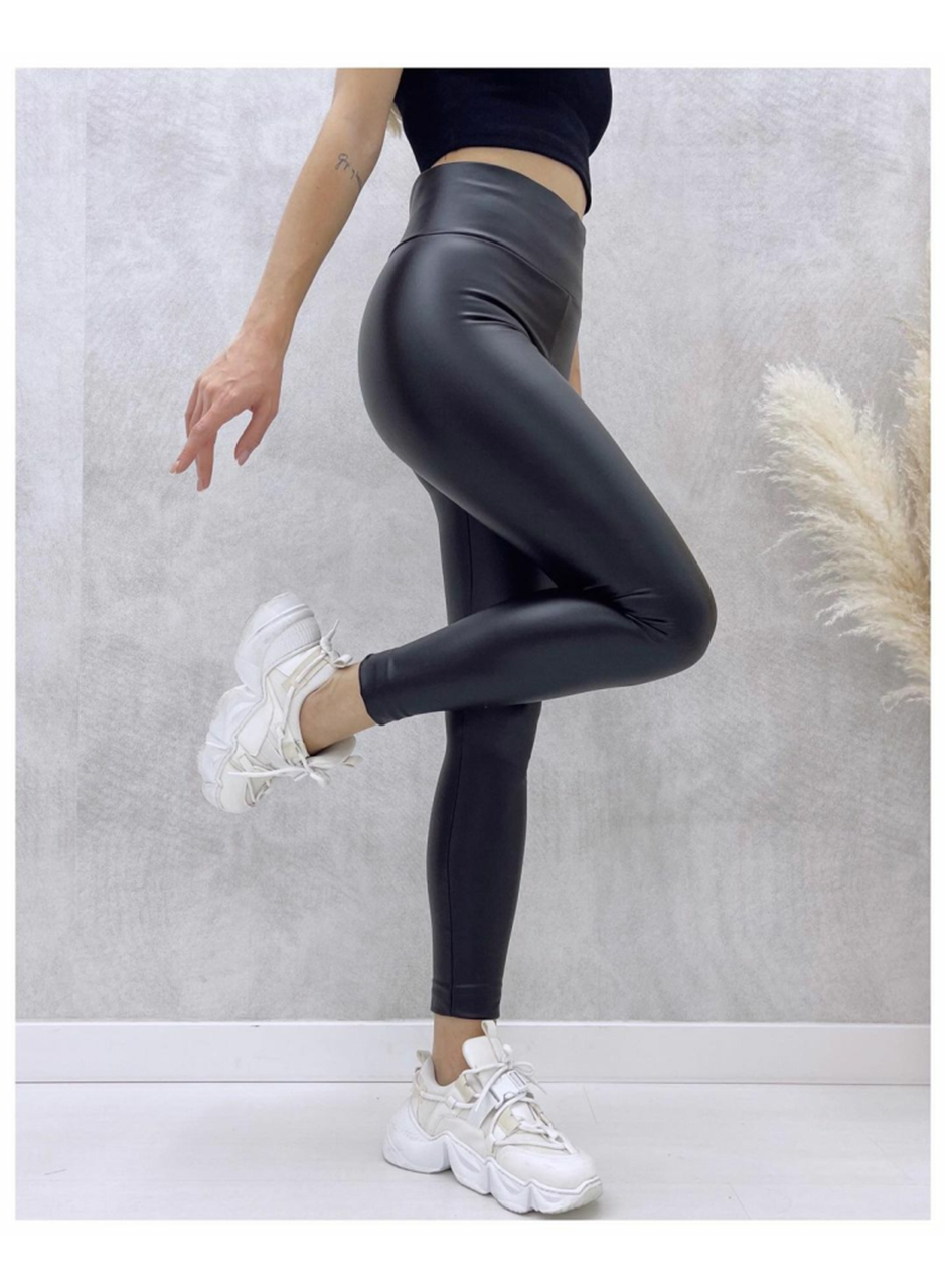 Yüksek Bel Toparlayıcı İçi Şardonlu Deri Tayt