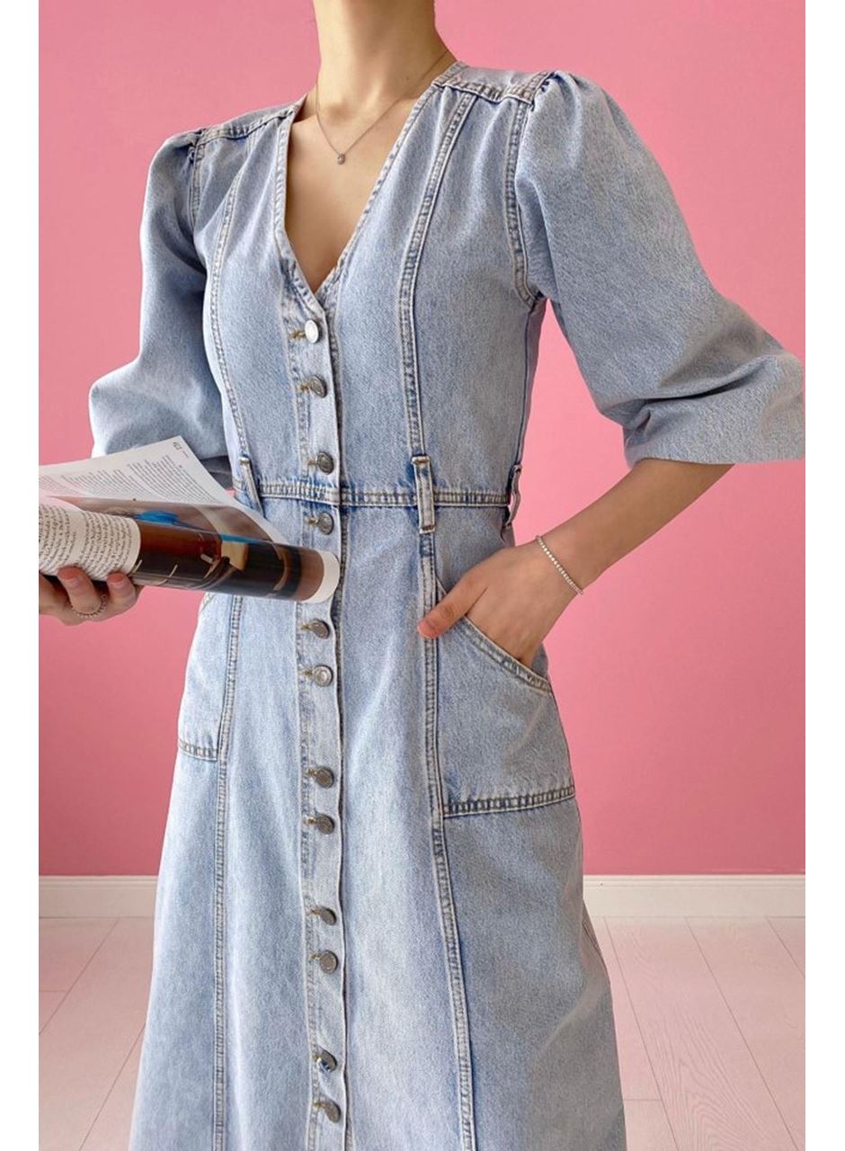 Kar Yıkama Balon Kol Kot Elbise