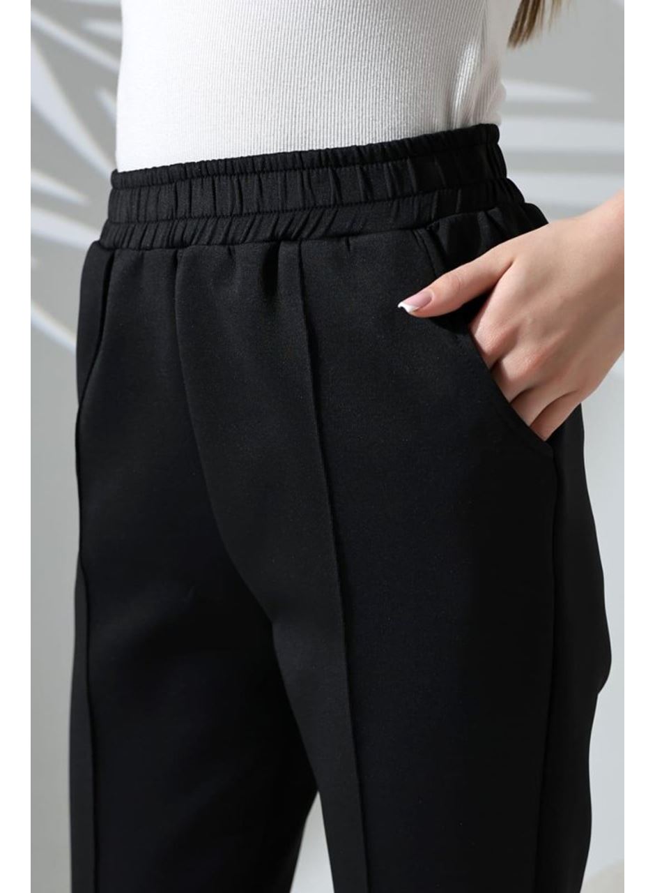 Kadın Uzun Kollu Dalıç Kumaş Cep Detay Beli Lastikli ütüsüz Pantolon