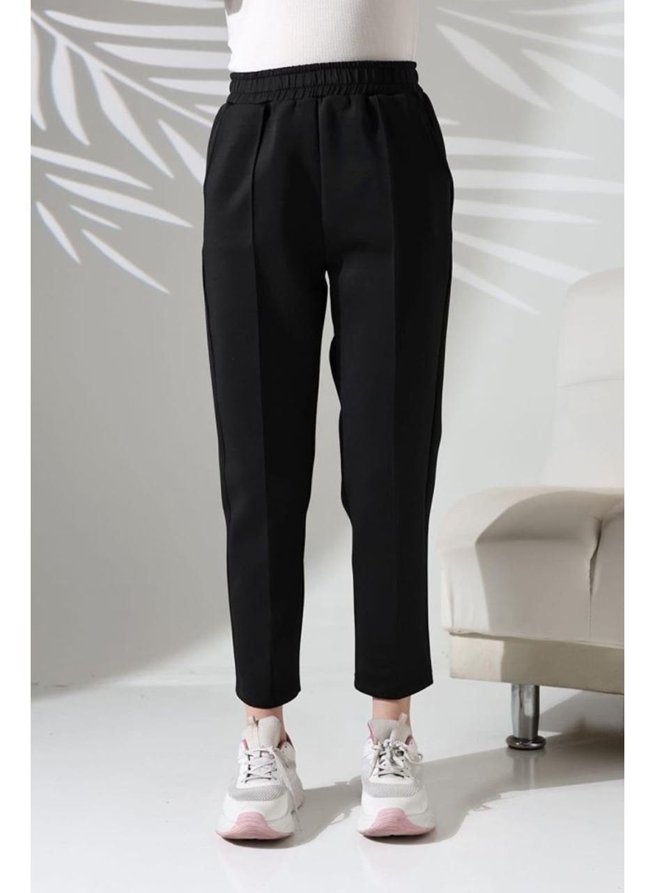 Kadın Uzun Kollu Dalıç Kumaş Cep Detay Beli Lastikli ütüsüz Pantolon