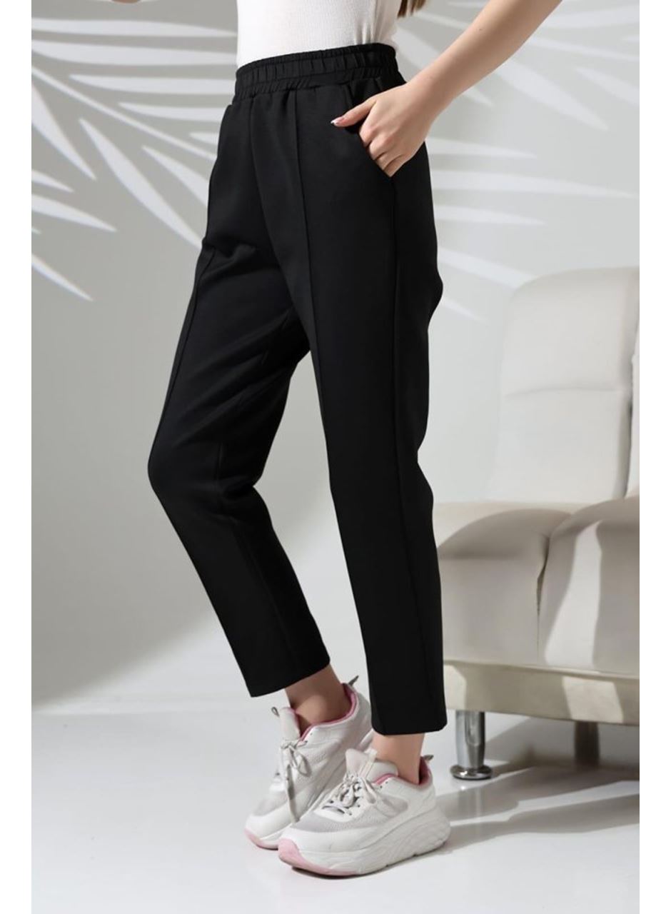 Kadın Uzun Kollu Dalıç Kumaş Cep Detay Beli Lastikli ütüsüz Pantolon