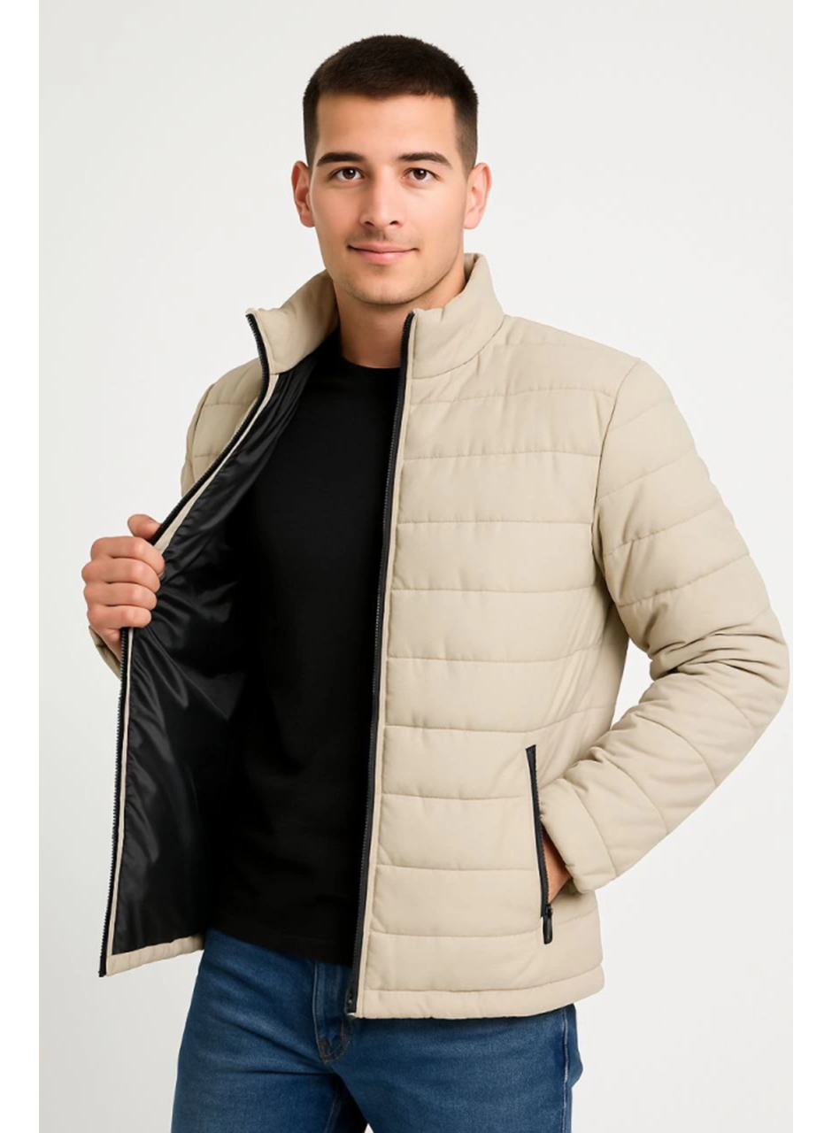 Erkek Bomber Mont Ceket – Su İtici Kumaş, Kapitone Astarlı, Fermuarlı, Kışlık - Bej