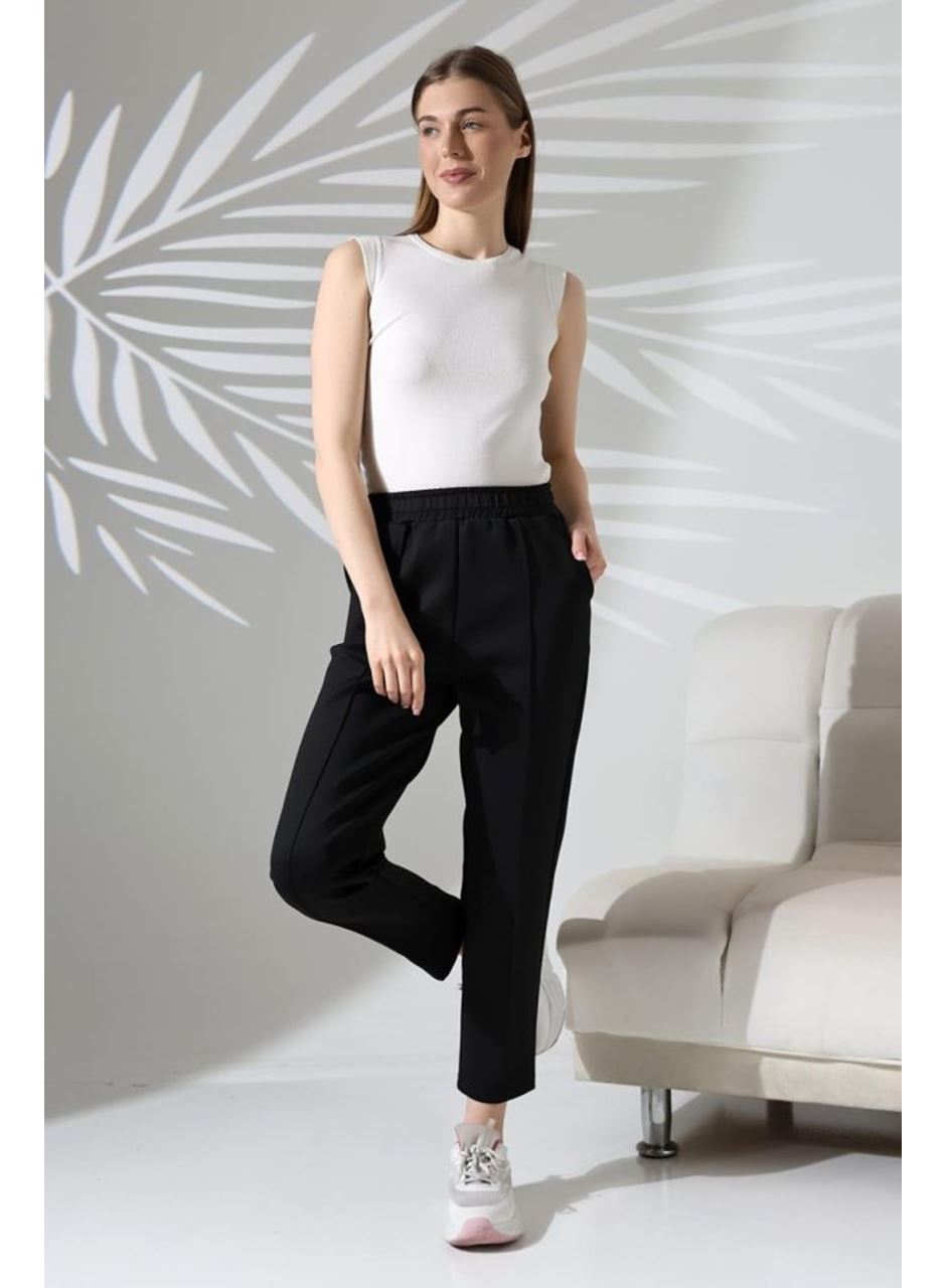 Kadın Uzun Kollu Dalıç Kumaş Cep Detay Beli Lastikli ütüsüz Pantolon