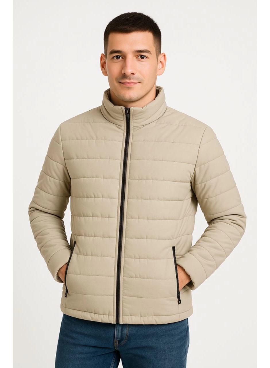 Erkek Bomber Mont Ceket – Su İtici Kumaş, Kapitone Astarlı, Fermuarlı, Kışlık - Bej