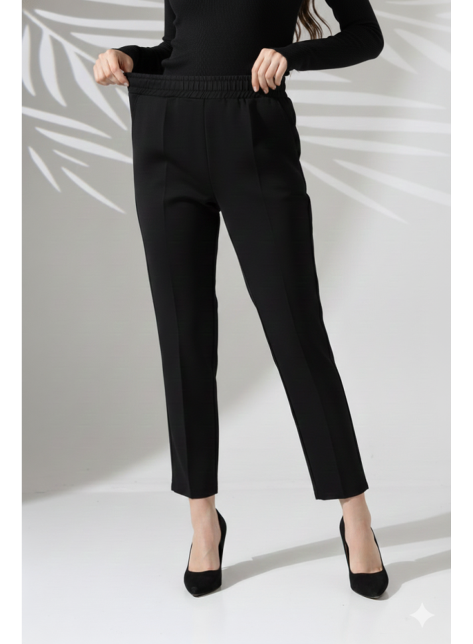 Kadın Uzun Kollu Dalıç Kumaş Cep Detay Beli Lastikli ütüsüz Pantolon