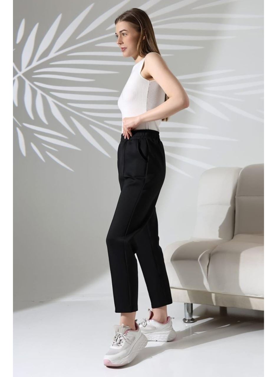 Kadın Uzun Kollu Dalıç Kumaş Cep Detay Beli Lastikli ütüsüz Pantolon