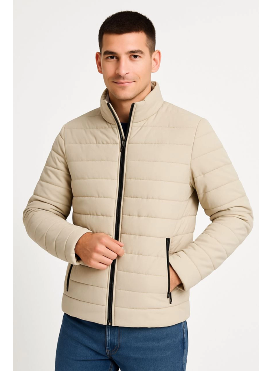Erkek Bomber Mont Ceket – Su İtici Kumaş, Kapitone Astarlı, Fermuarlı, Kışlık - Bej