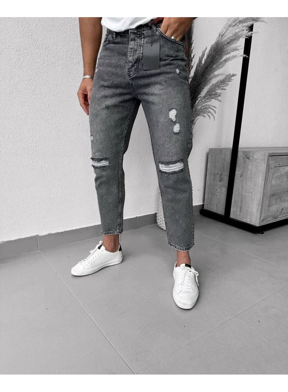 Erkek Füme Yırtık Detaylı Mom Jean