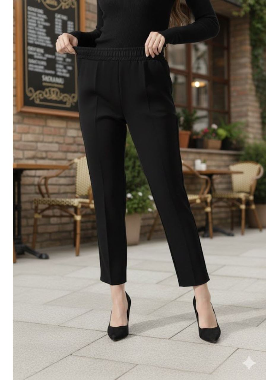 Kadın Uzun Kollu Dalıç Kumaş Cep Detay Beli Lastikli ütüsüz Pantolon