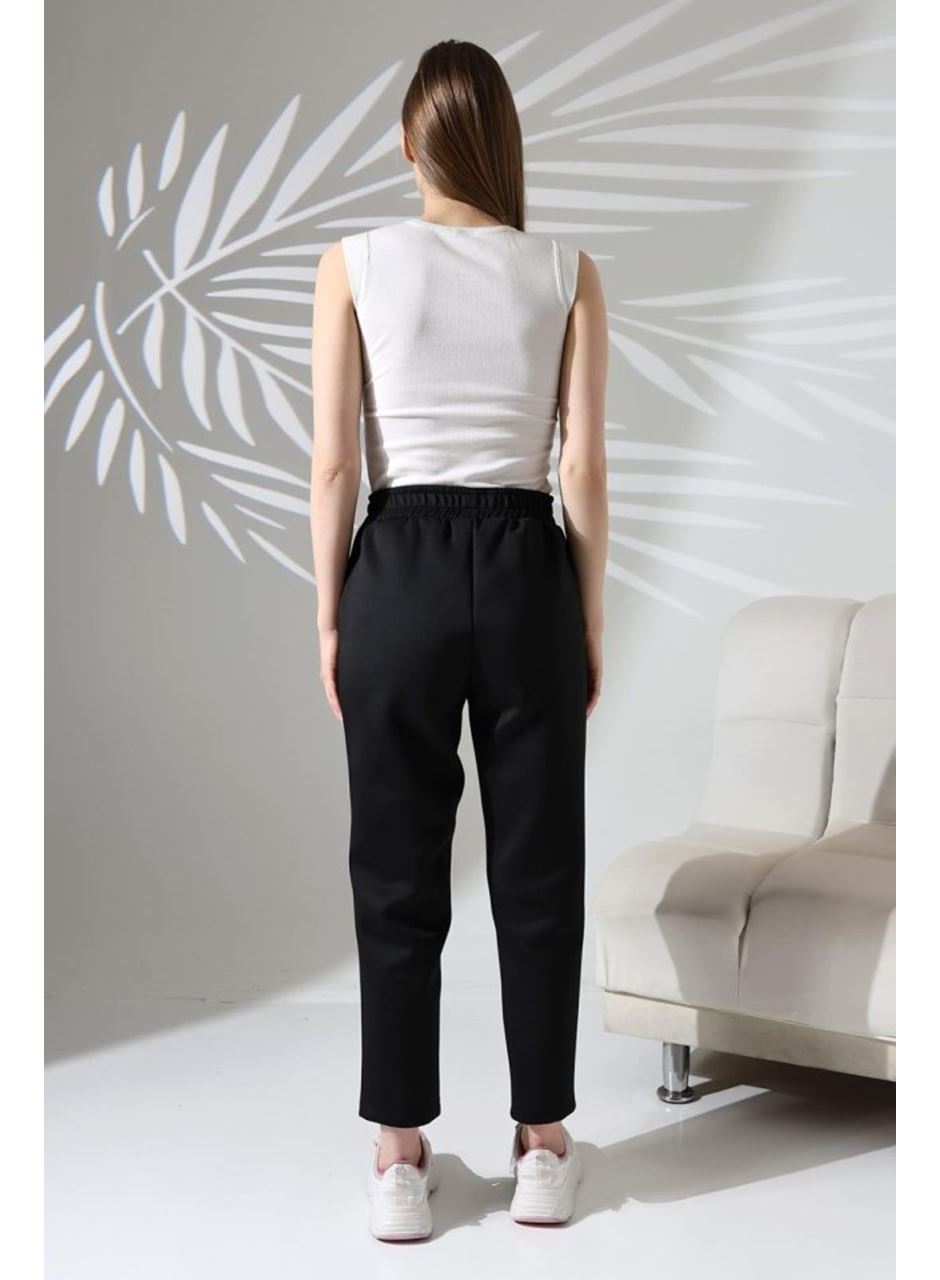 Kadın Uzun Kollu Dalıç Kumaş Cep Detay Beli Lastikli ütüsüz Pantolon