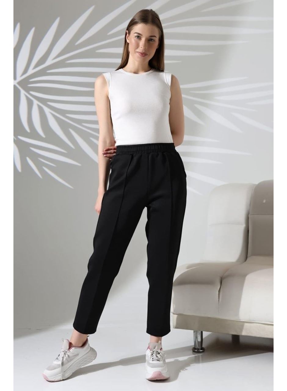 Kadın Uzun Kollu Dalıç Kumaş Cep Detay Beli Lastikli ütüsüz Pantolon